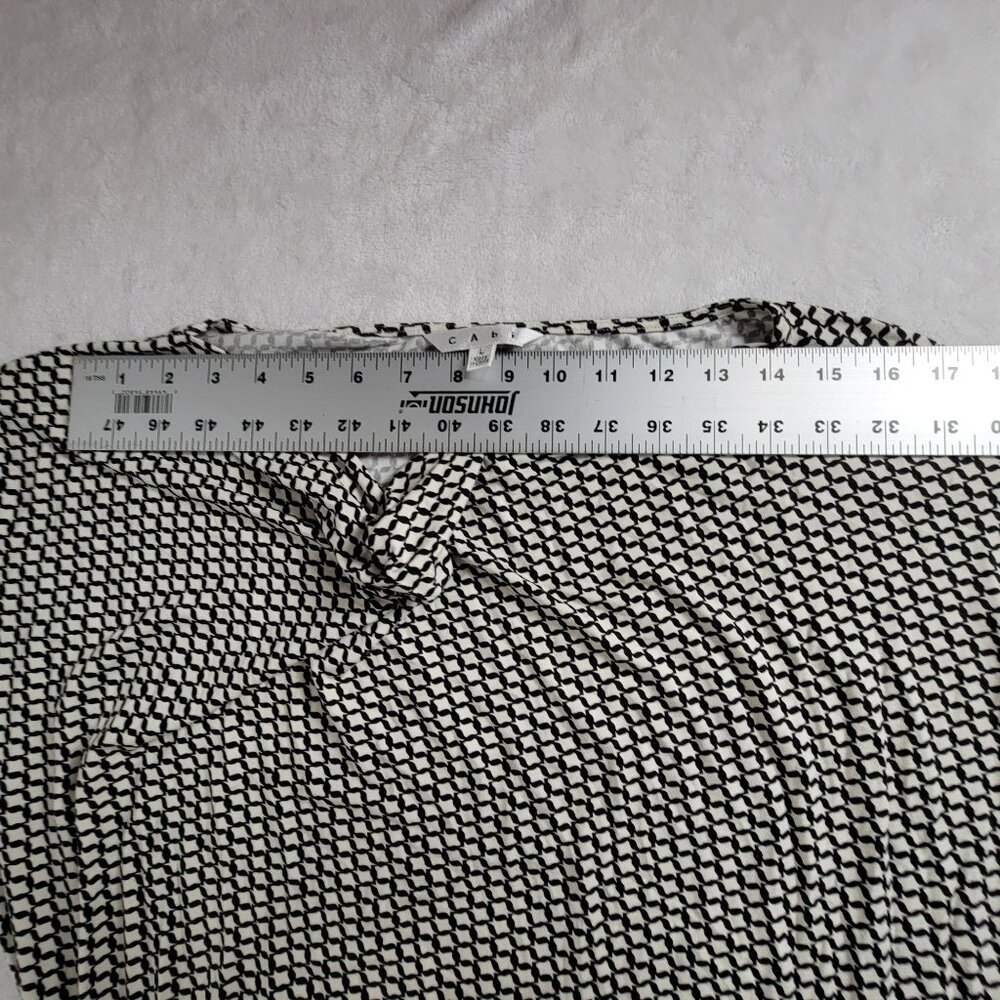 Cabi Womens Black White Geometric Cowl Neck Ruched Midi Dress Large Stretch #614 - Picture 5 of 9